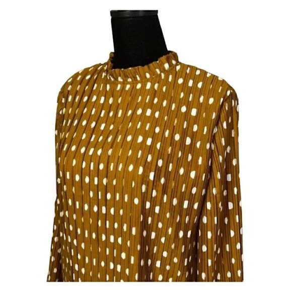 Lulus Mustard Yellow Polka Dot Long Sleeve Flowy Shift Dress (Womens S) - Picture 6 of 11